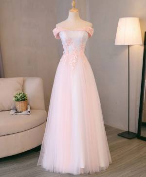 Pink Lace Off-the-shoulder Long Prom Evening Dress