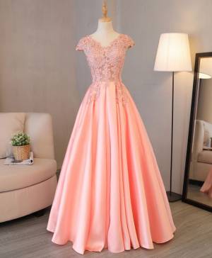 Charming V-neck Long Stain Prom Evening Dress
