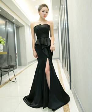 Black Unique Long Mermaid Prom Evening Dress