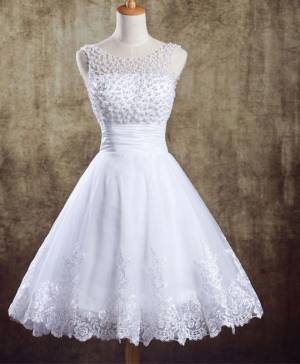 White Lace Round Neck Short/Mini Prom Evening Dress