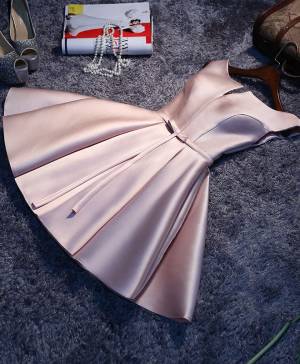 Simple A-line Pink Satin Short/Mini Prom Dress