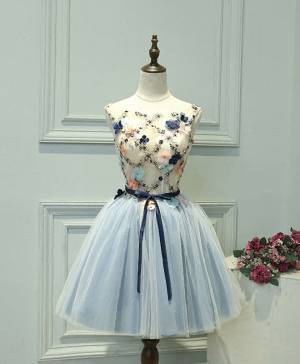Gray/Blue Tulle Short/Mini Prom Homecoming Dress