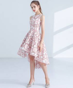 Pink Unique High Low Prom Homecoming Dress