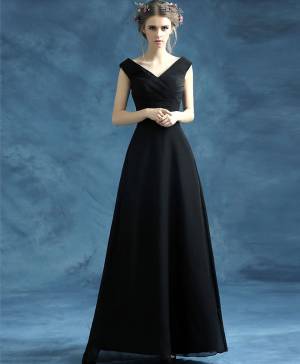Black Chiffon V-neck Simple Long Prom Evening Dress