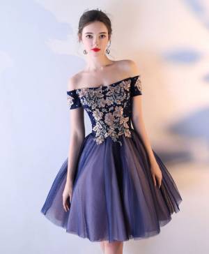 Dark/Blue Tulle Short/Mini Cute Prom Homecoming Dress