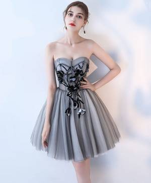 Gray Tulle Short/Mini Simple Prom Homecoming Dress