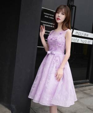 Purple Lace A-line Short/Mini Prom Evening Dress