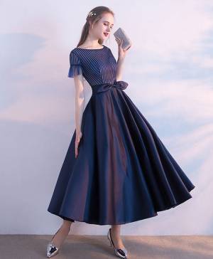 Dark/Blue Tea-length Unique Prom Homecoming Dress