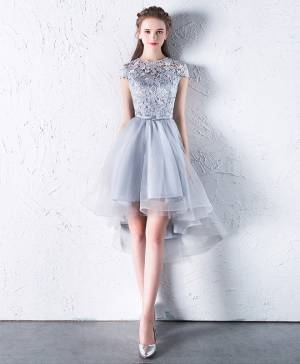 Gray Lace Tulle Short/Mini Prom Homecoming Dress