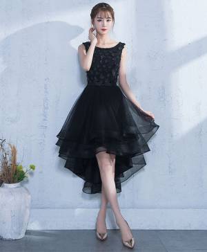 Black Tulle A-line High Low Prom Homecoming Dress