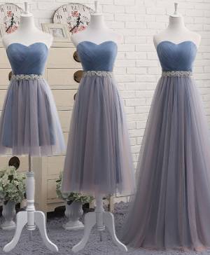 Gray/Blue Tulle Simple Prom Bridesmaid Dress
