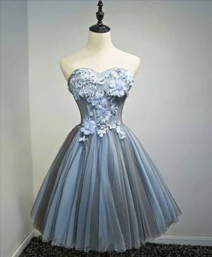 Gray/Blue Tulle Sweetheart Short/Mini Prom Homecoming Dress