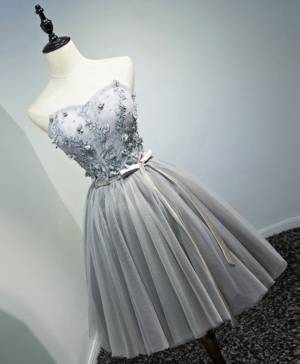 Gray Tulle Lace Sweetheart Short/Mini Prom Homecoming Dress
