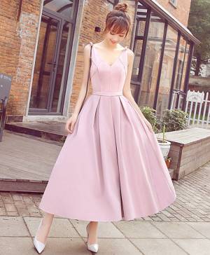 Pink V-neck Short/Mini Stylish Prom Evening Dress