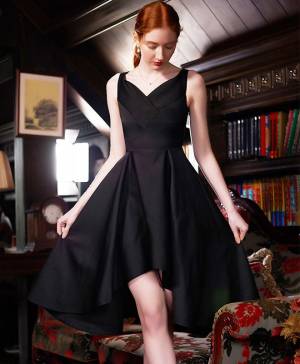 Black V-neck Short/Mini Stylish Irregular Prom Homecoming Dress