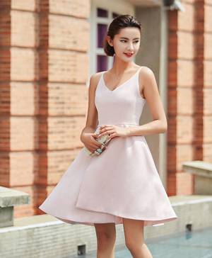 Pink V-neck Short/Mini Stylish Irregular Prom Homecoming Dress