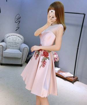 Pink Lace Short/Mini Stylish See Through Prom Homecoming Dress