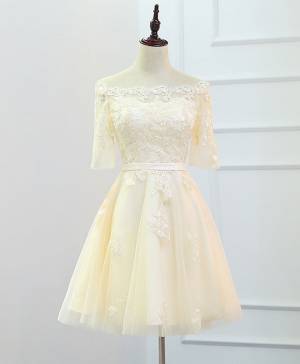 Champagne Lace Short/Mini Prom Homecoming Dress