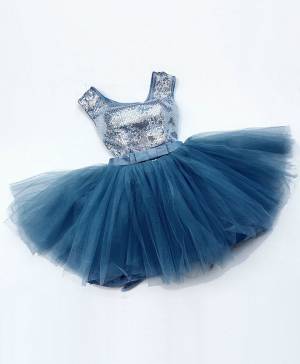 Blue Tulle Round Neck With Sequins Short/Mini Prom Evening Dress