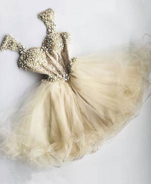 Champagne Tulle With Beading Short/Mini Prom Evening Dress