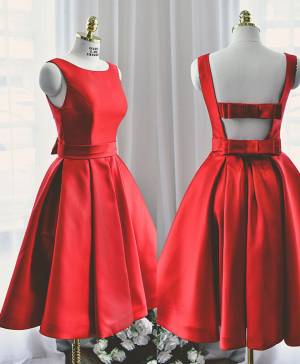 Red Satin A-line Short/Mini Cute Prom Evening Dress