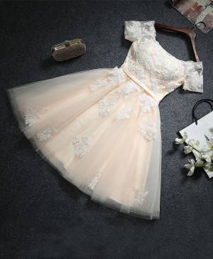 Champagne Lace Short/Mini Cute Prom Homecoming Dress