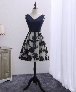 Dark/Blue V-neck Short/Mini Prom Homecoming Dress