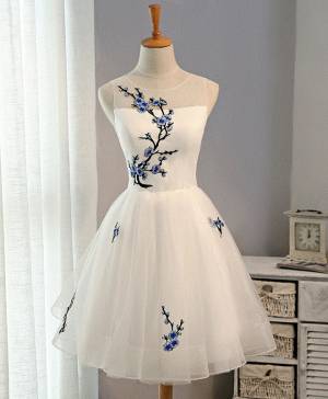 White Tulle A-line Short/Mini Prom Evening Dress