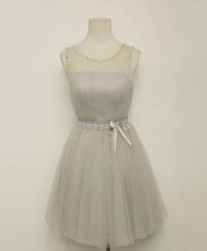 Gray Tulle A-line Short/Mini Cute Prom Homecoming Dress