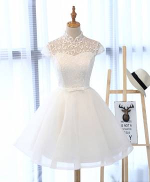 White Lace Short/Mini Cute Prom Homecoming Dress