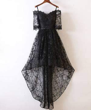 Black Lace High Low Prom Homecoming Dress
