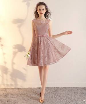 Pink Lace Short/Mini Prom Bridesmaid Dress