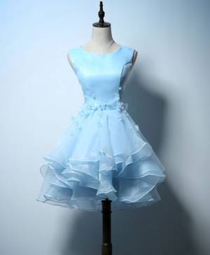Blue A-line Short/Mini Cute Prom Evening Dress