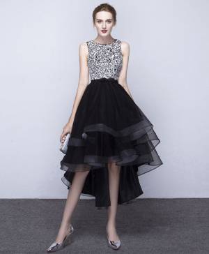 Black Tulle With Sequin Cute Prom Homecoming Dress