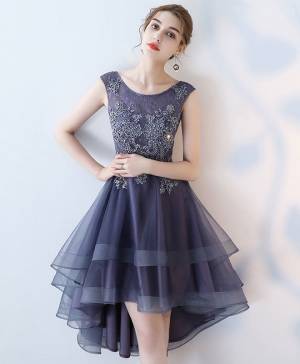 High Low Round Neck Tulle Prom Homecoming Dress
