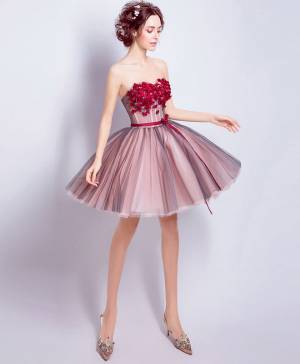 Burgundy Tulle Sweetheart A-line Short/Mini Prom Homecoming Dress