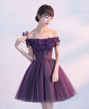 A-line Off-the-shoulder Purple Short/Mini Prom Homecoming Dress