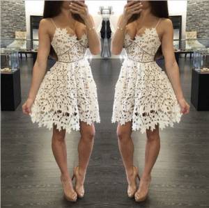 White Lace V-neck Short/Mini Cute Fashion Prom Dress