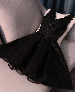 Beautiful Black V-neck Short/Mini Prom Homecoming Dress With Lace