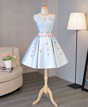 Charming Blue Satin Short/Mini Prom Homecoming Dress
