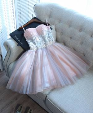 Sweetheart Pink Tulle Sequin Mini Cute Prom Dress