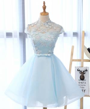 Cute Light Blue Tulle Short Homecoming Dresses