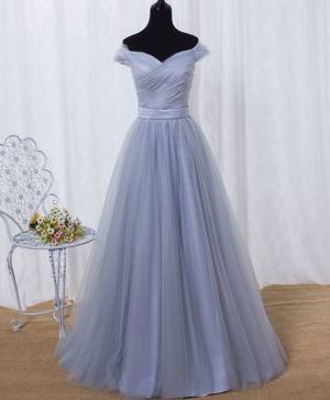 Tulle A-line Simple Long Prom Evening Dress