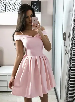 Cute Off the Shoulder Short Pink Prom Dresses