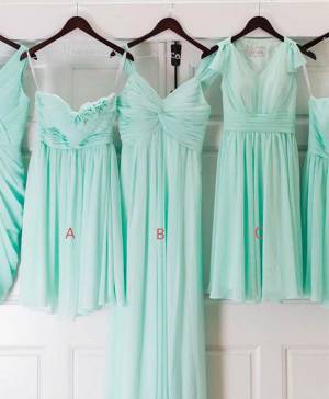 Mint Green Chiffon A-line Prom Bridesmaid Dress