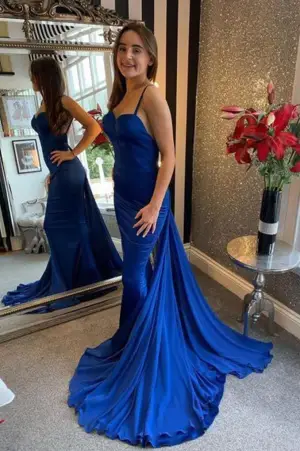 Mermaid Open Back Blue Long Chiffon Prom Dress
