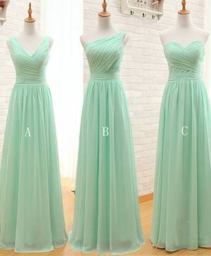 Mint Green Chiffon A-line Long Prom Bridesmaid Dress