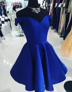 Off Shoulder Short Royal Blue Short Homecoming Dresses