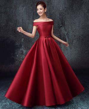 Elegant A-line Off Shoulder Long Stain Prom Dress