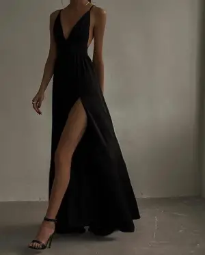 Sexy Deep V Neck Split Black Long Prom Dress